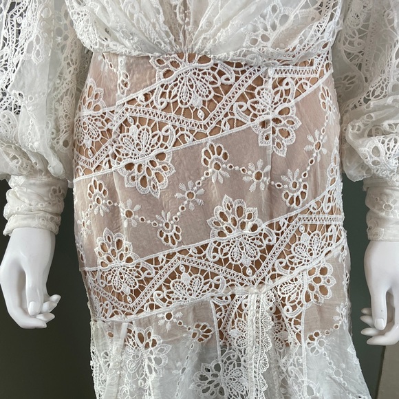 New NWT Bronx and Banco Adele Gown White Lace Maxi Dress XSmall XS Sheer Eyelet - Picture 7 of 16